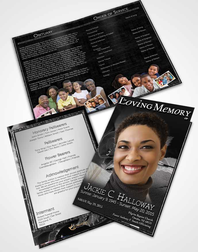 Bifold Order Of Service Obituary Template Brochure A Beautiful Black and White Rose