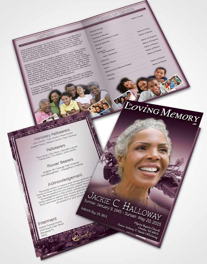 Bifold Order Of Service Obituary Template Brochure A Beautiful Lavender Bouquet