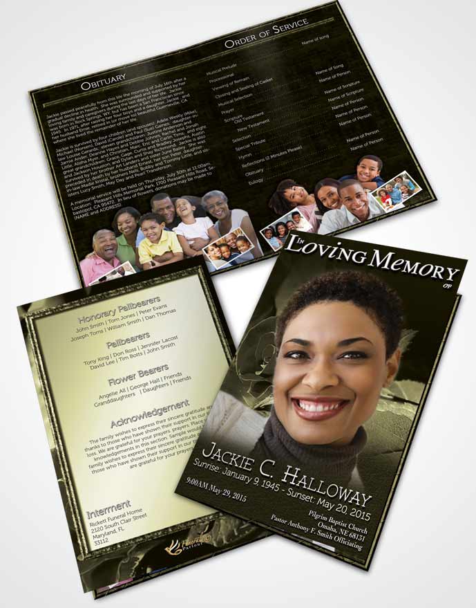 Bifold Order Of Service Obituary Template Brochure A Beautiful Rustic Rose