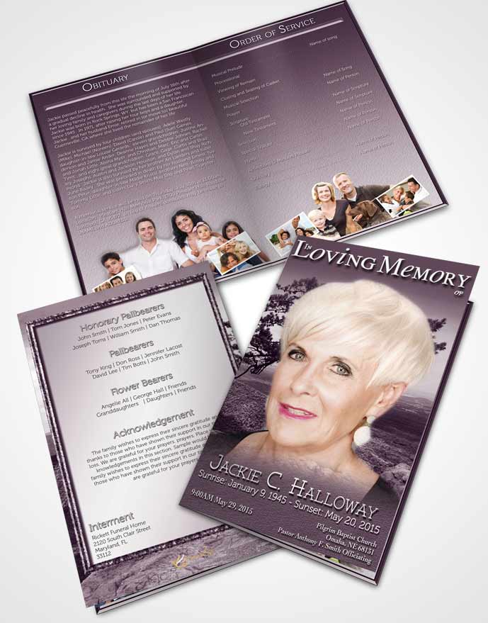 Bifold Order Of Service Obituary Template Brochure A Blissful Lavender Tree