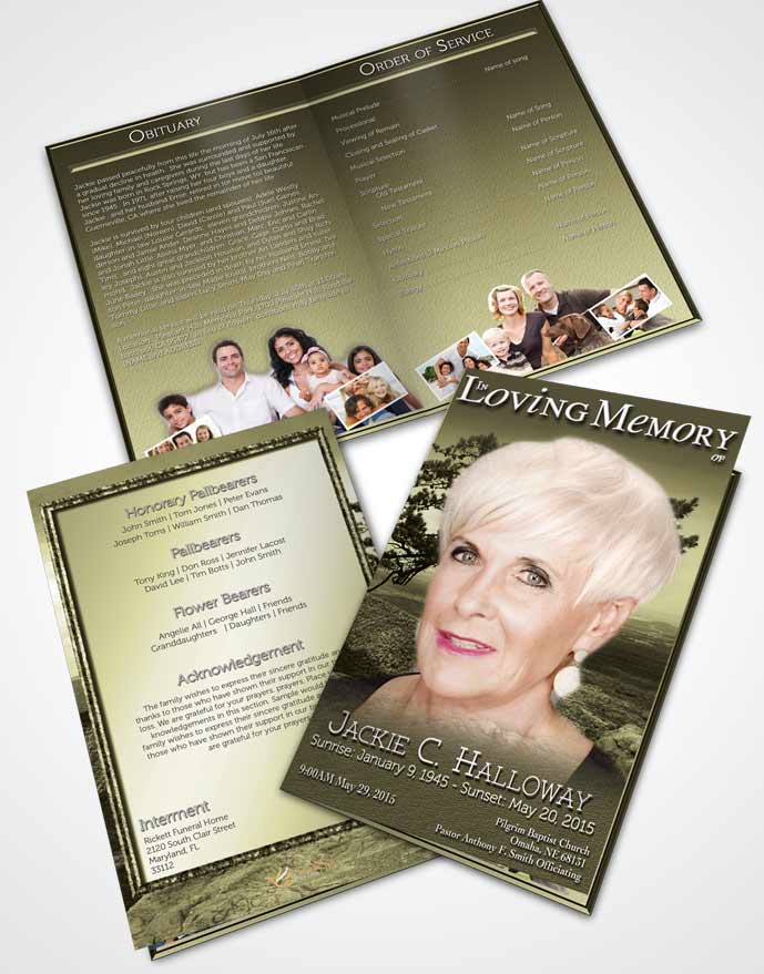 Bifold Order Of Service Obituary Template Brochure A Blissful Rustic Tree