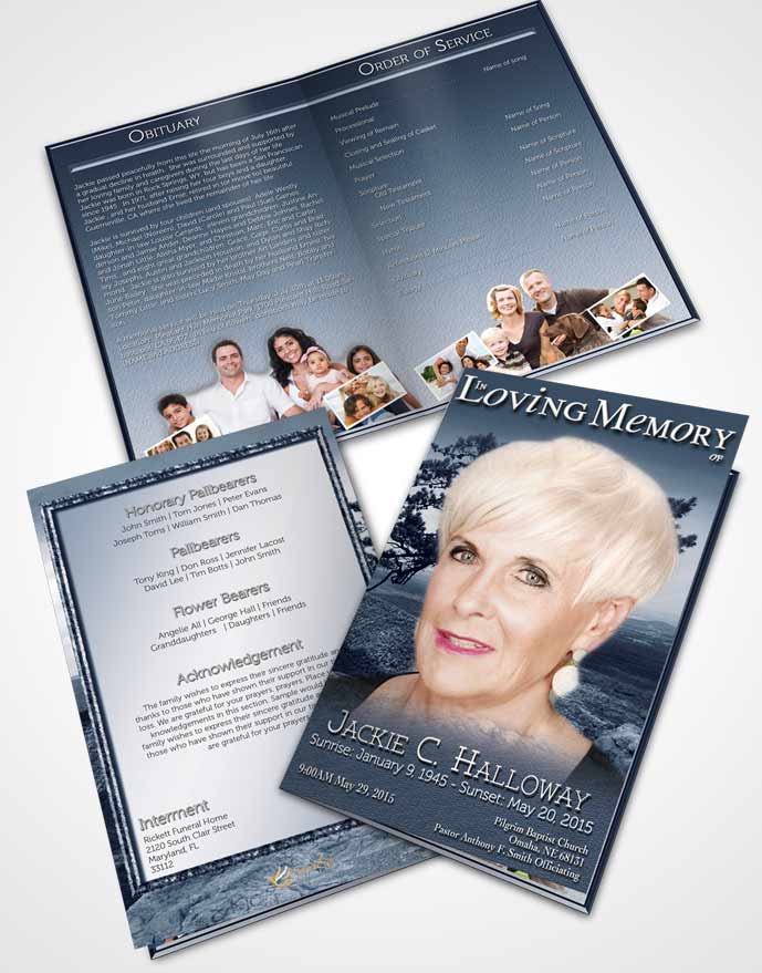 Bifold Order Of Service Obituary Template Brochure A Blissful Topaz Tree