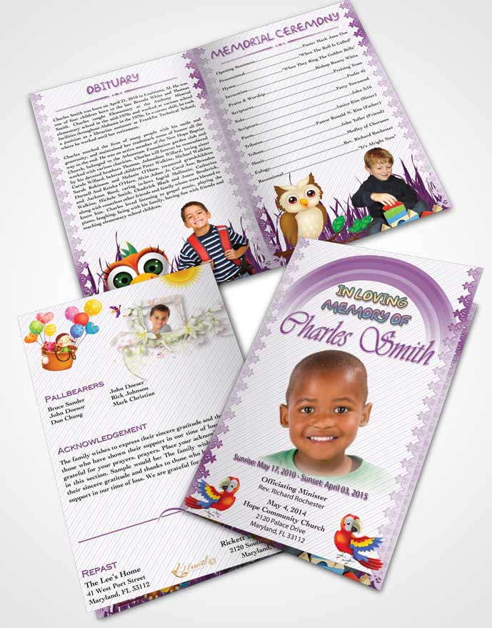 Bifold Order Of Service Obituary Template Brochure A Childs Passing Amethyst Splash