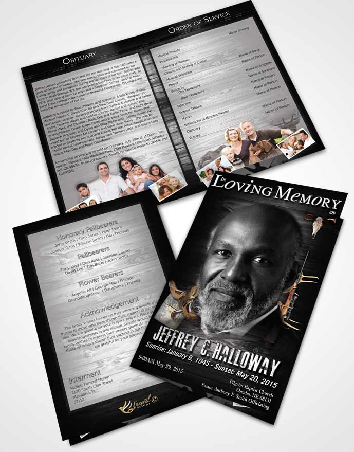 Bifold Order Of Service Obituary Template Brochure A Hunters Catch Black and White Memories