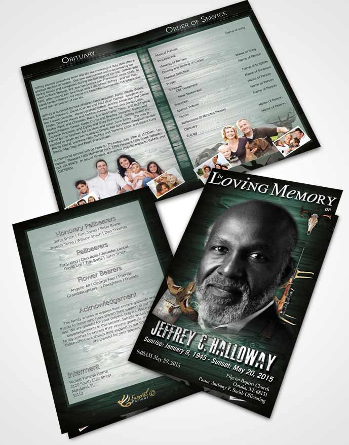 Bifold Order Of Service Obituary Template Brochure A Hunters Catch Forest Green