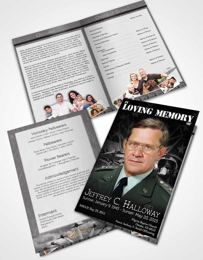 Bifold Order Of Service Obituary Template Brochure Air Force Black and White Salute.jpg