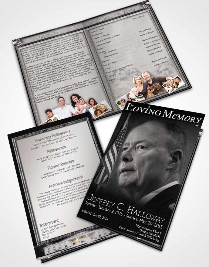 Bifold Order Of Service Obituary Template Brochure American Black and White Glory