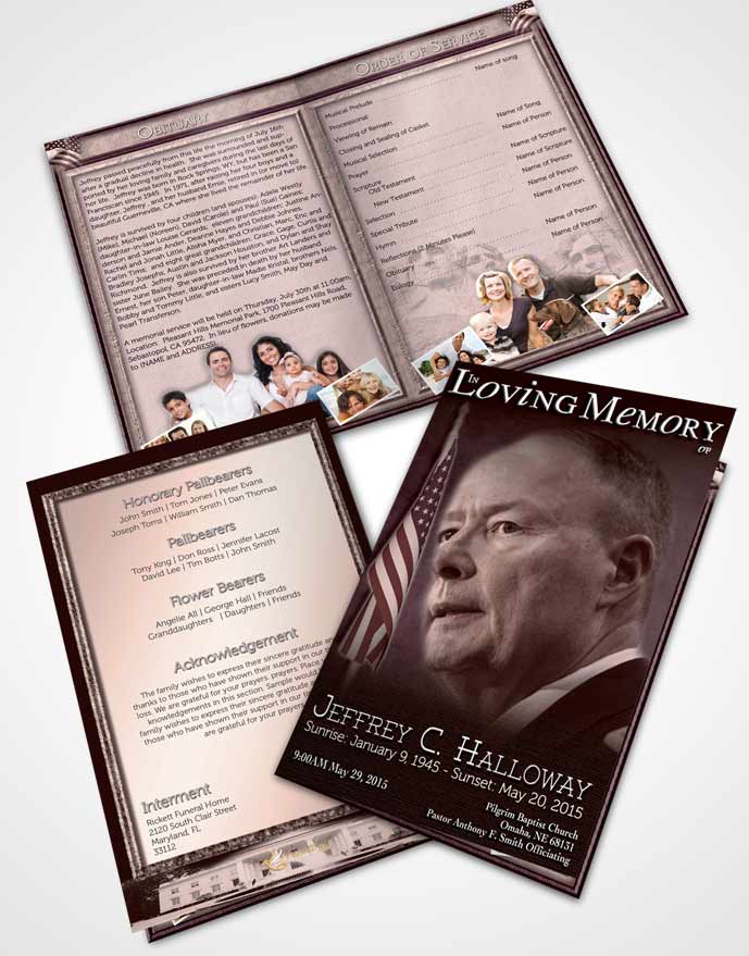 Bifold Order Of Service Obituary Template Brochure American Burgundy Glory
