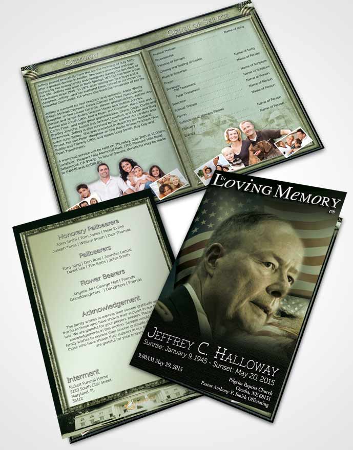 Bifold Order Of Service Obituary Template Brochure American Emerald Pride
