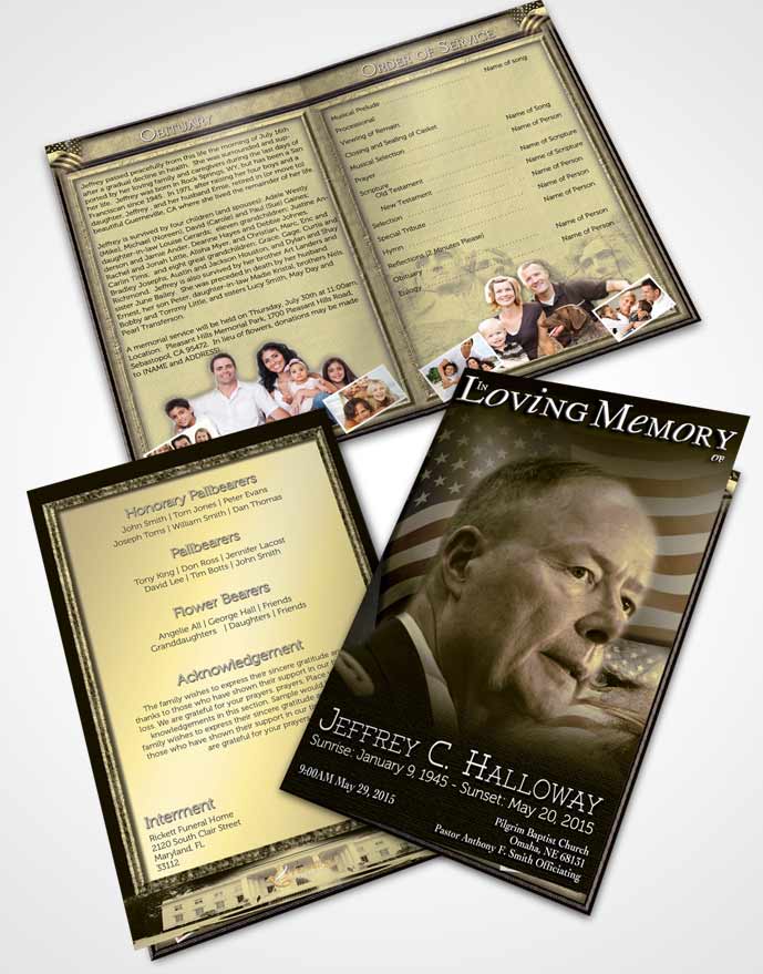 Bifold Order Of Service Obituary Template Brochure American Golden Pride