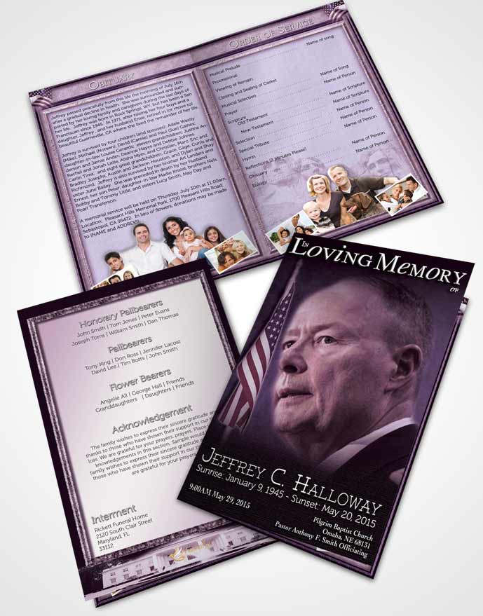 Bifold Order Of Service Obituary Template Brochure American Lavender Glory
