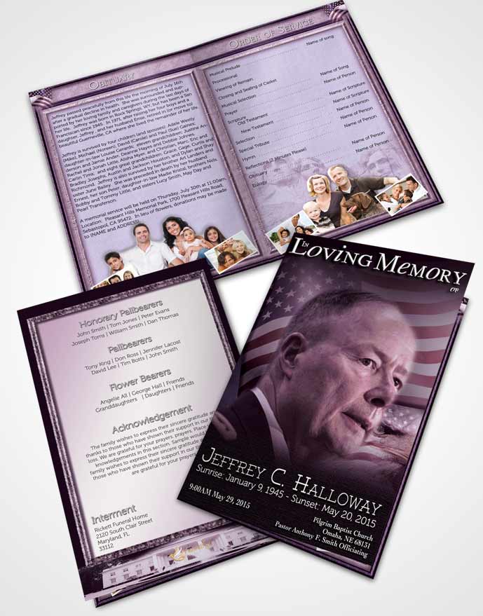 Bifold Order Of Service Obituary Template Brochure American Lavender Pride