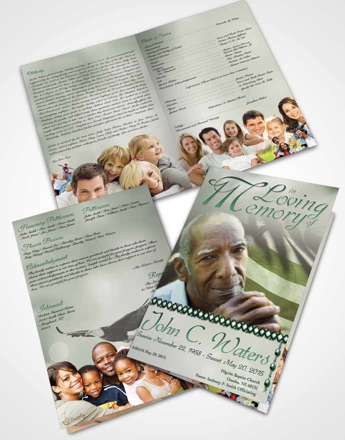 Bifold Order Of Service Obituary Template Brochure American Life Emerald Love