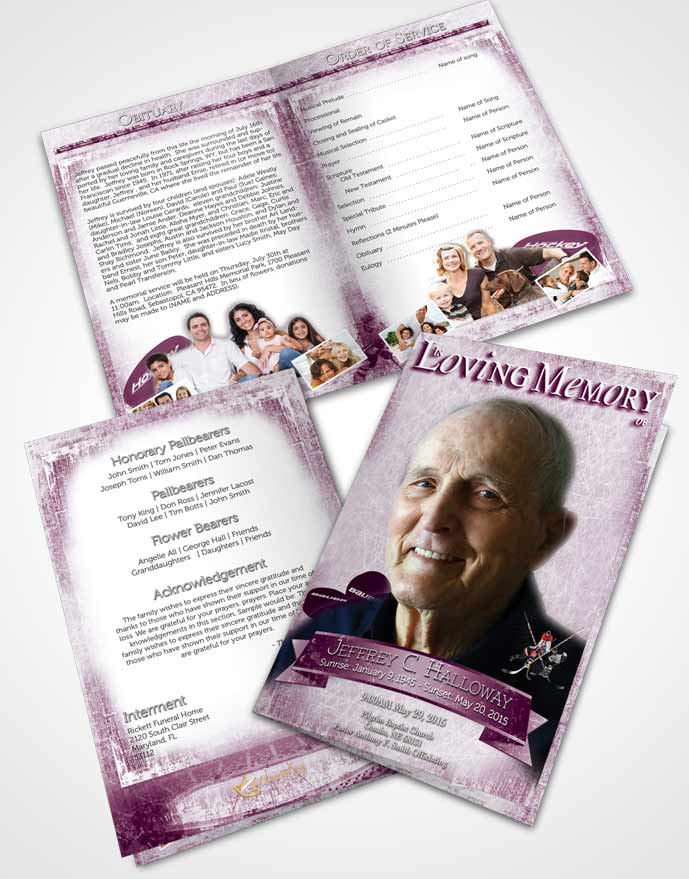 Bifold Order Of Service Obituary Template Brochure Amethyst Hockey Star