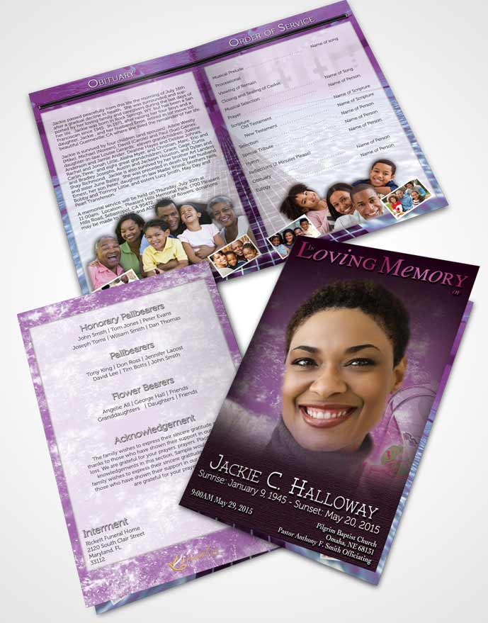 Bifold Order Of Service Obituary Template Brochure Amethyst Swimming Desire