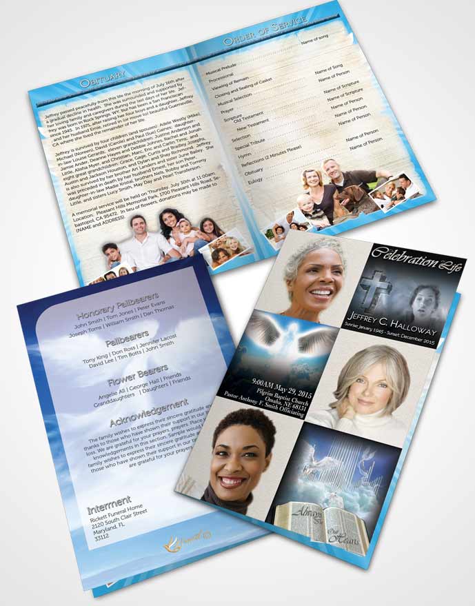 Bifold Order Of Service Obituary Template Brochure Angel in Heaven