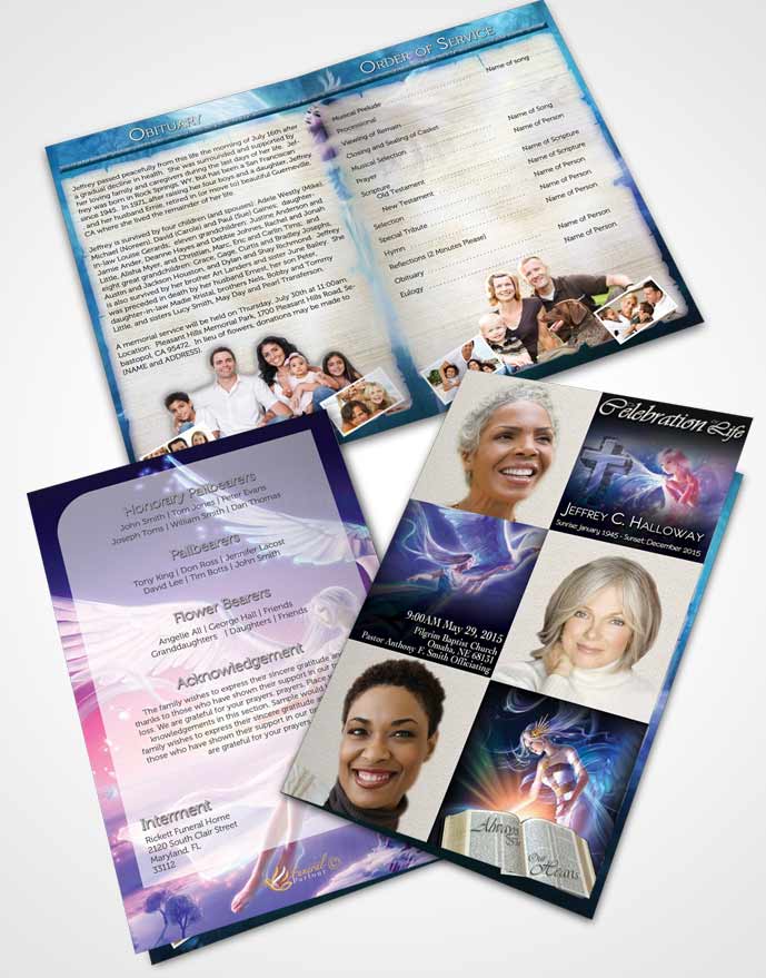 Bifold Order Of Service Obituary Template Brochure Angel in the Sky