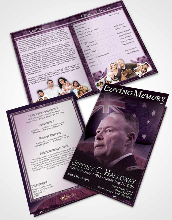 Bifold Order Of Service Obituary Template Brochure Australian Lavender Bliss