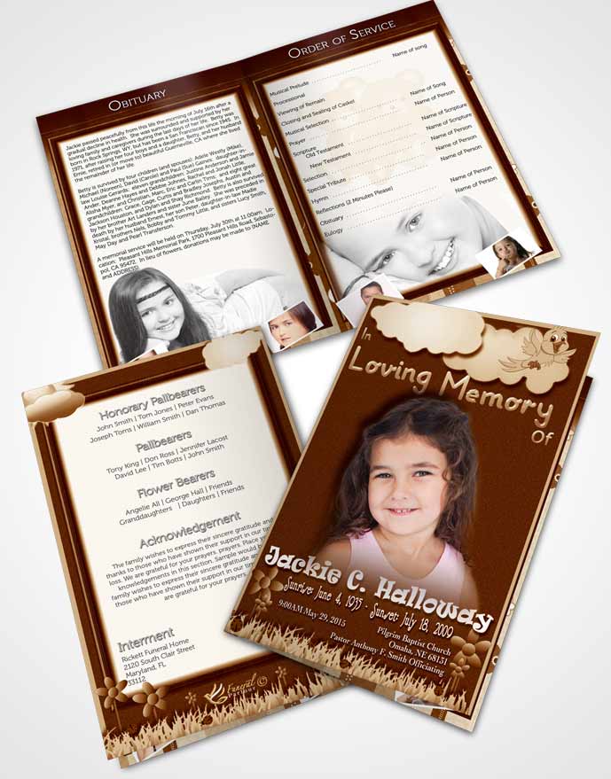 Bifold Order Of Service Obituary Template Brochure Autumn Breeze Childs Dream