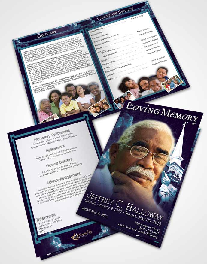 Bifold Order Of Service Obituary Template Brochure Autumn Sunset Christian Faith