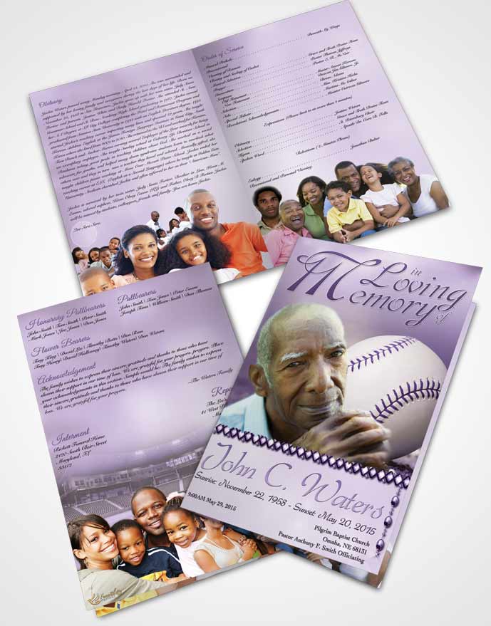 Bifold Order Of Service Obituary Template Brochure Baseball Day Lavender Honor