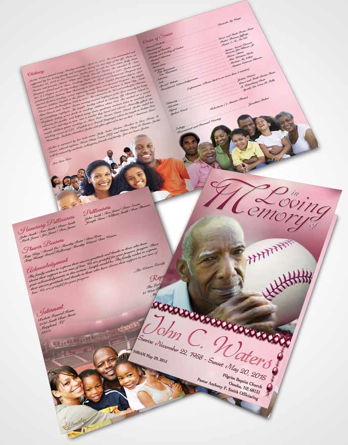 Bifold Order Of Service Obituary Template Brochure Baseball Day Pink Sunset
