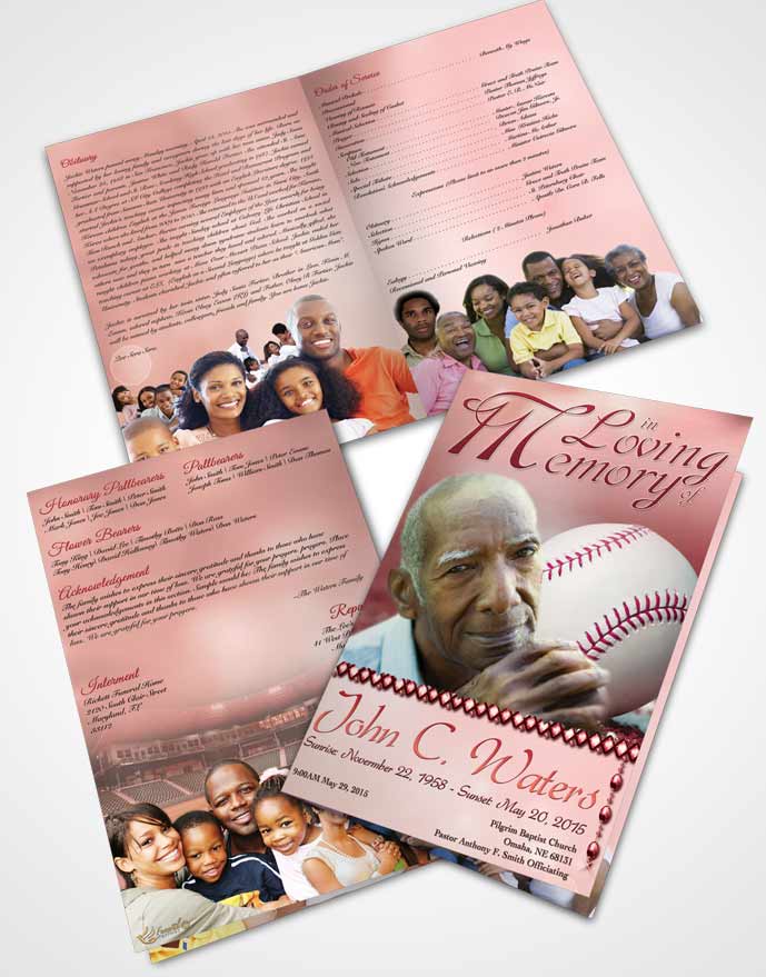 Bifold Order Of Service Obituary Template Brochure Baseball Day Ruby Sunset