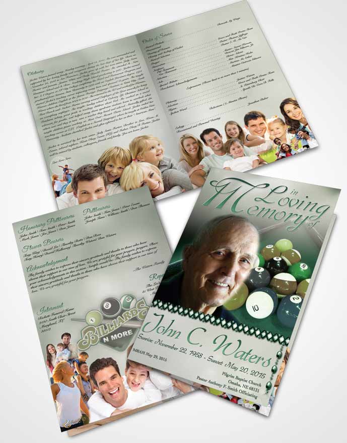 Bifold Order Of Service Obituary Template Brochure Billiards Fantasy Emerald Love