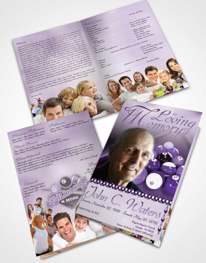 Bifold Order Of Service Obituary Template Brochure Billiards Fantasy Lavender Honor