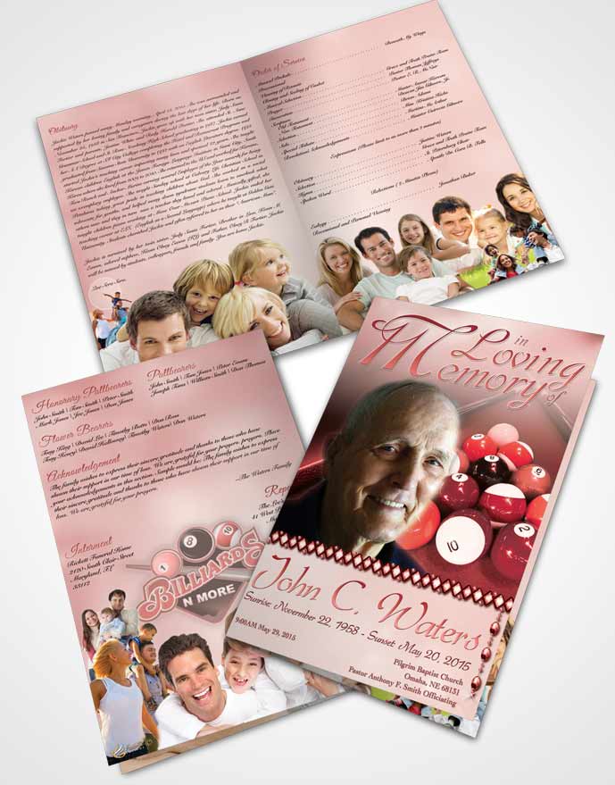 Bifold Order Of Service Obituary Template Brochure Billiards Fantasy Ruby Sunrise