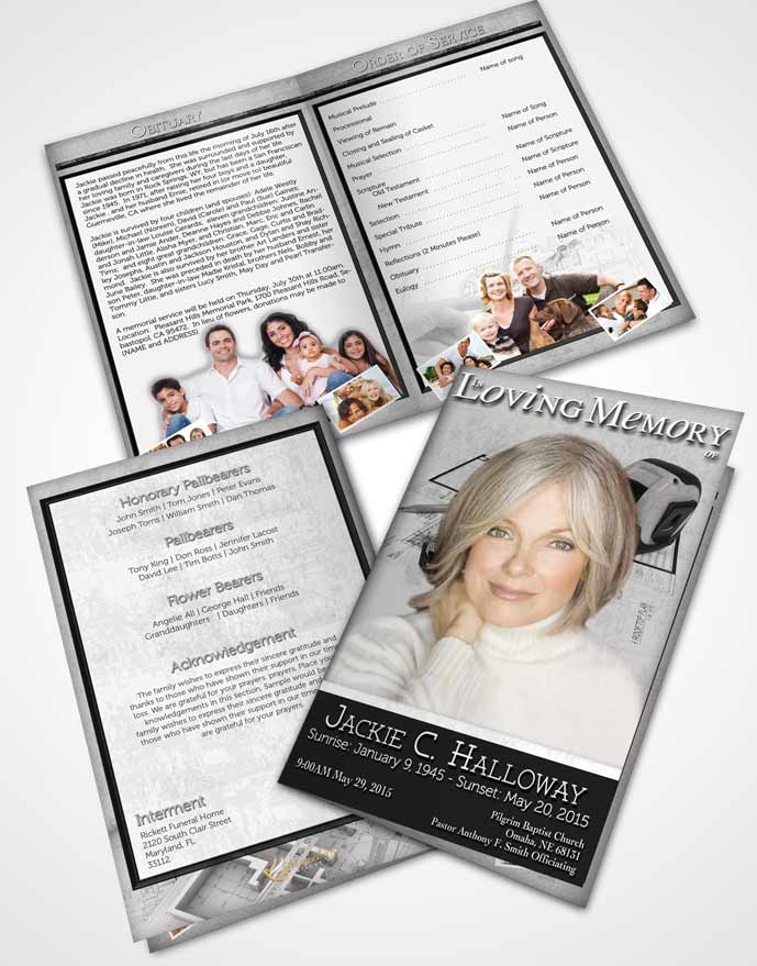 Bifold Order Of Service Obituary Template Brochure Black and White Architect