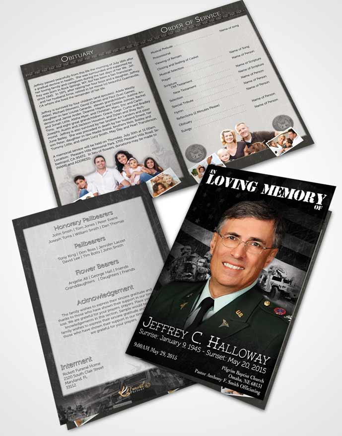 Bifold Order Of Service Obituary Template Brochure Black and White Army Salute.jpg