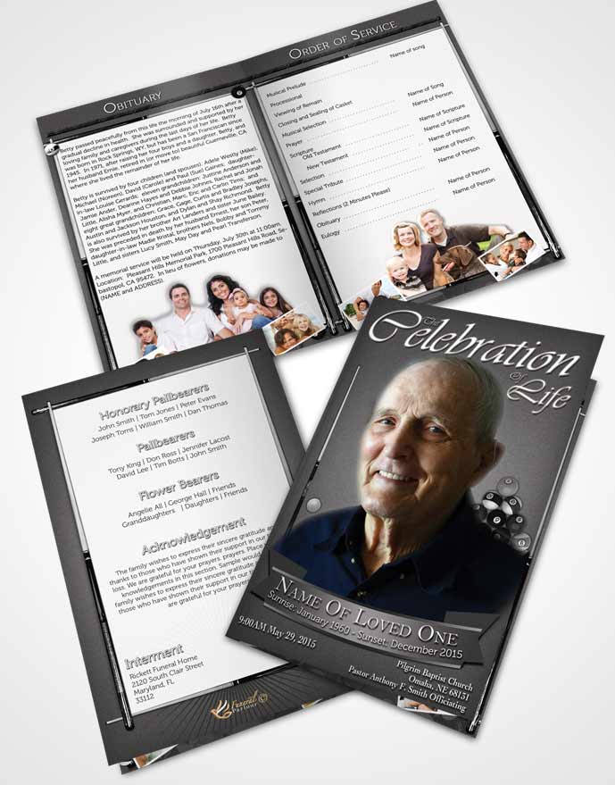 Bifold Order Of Service Obituary Template Brochure Black and White Billiards Desire