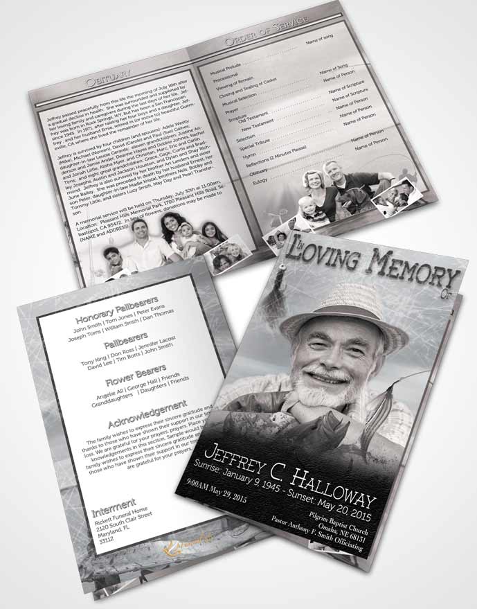 Bifold Order Of Service Obituary Template Brochure Black and White Calm Fisherman