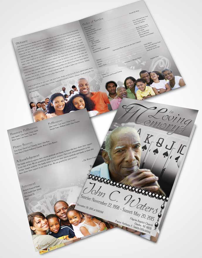 Bifold Order Of Service Obituary Template Brochure Black and White Cards