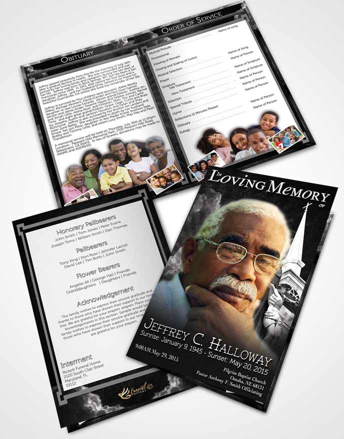 Bifold Order Of Service Obituary Template Brochure Black and White Christian Faith