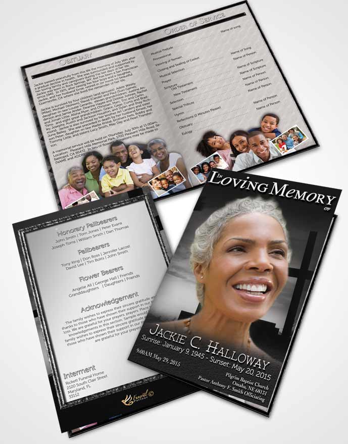 Bifold Order Of Service Obituary Template Brochure Black and White Cross in the Sky