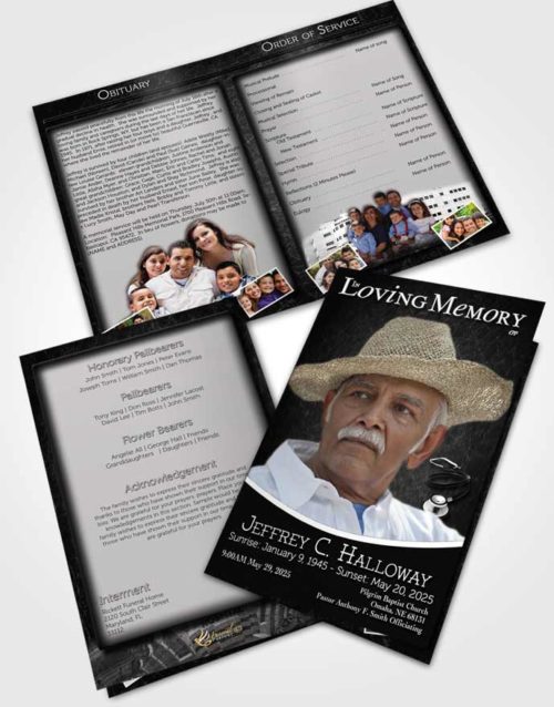 Bifold Order Of Service Obituary Template Brochure Black and White Doctor