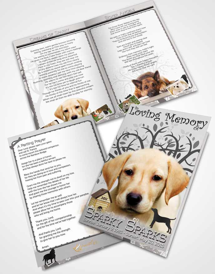 Bifold Order Of Service Obituary Template Brochure Black and White Doggy Heaven