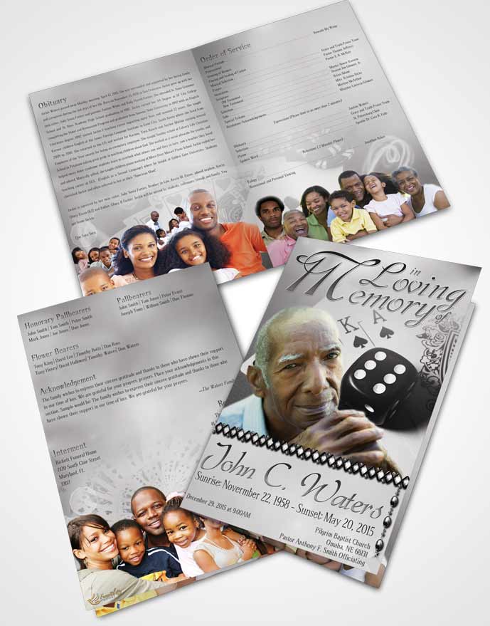 Bifold Order Of Service Obituary Template Brochure Black and White Double Down