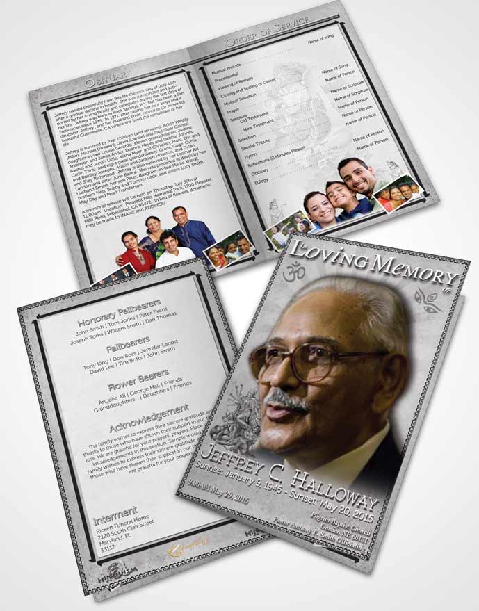 Bifold Order Of Service Obituary Template Brochure Black and White Hindu Faith