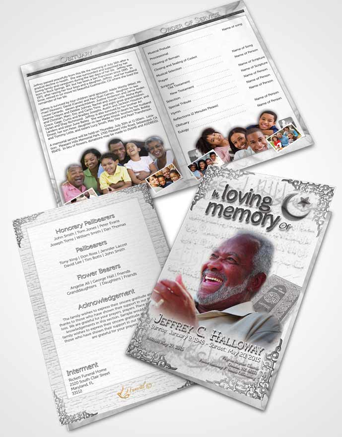 Bifold Order Of Service Obituary Template Brochure Black and White Islamic Blissful Faith