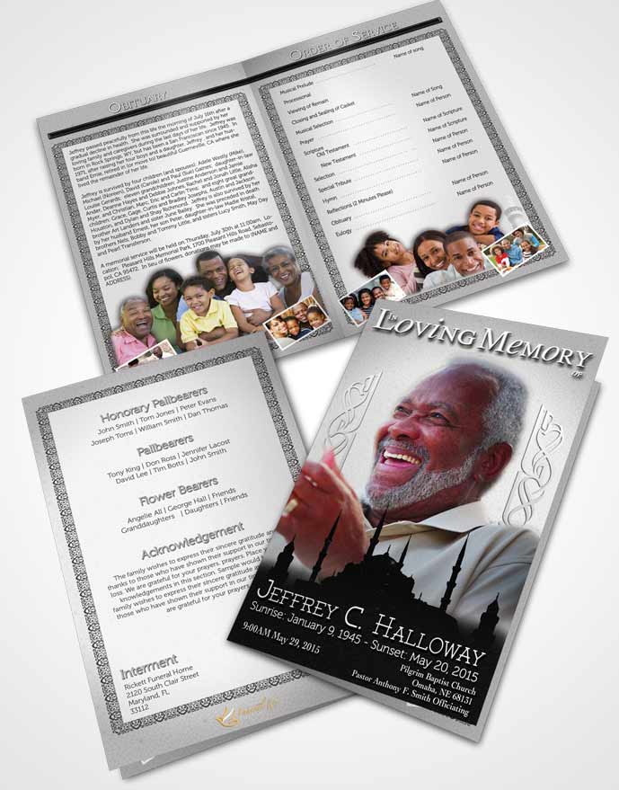 Bifold Order Of Service Obituary Template Brochure Black and White Islamic Serenity