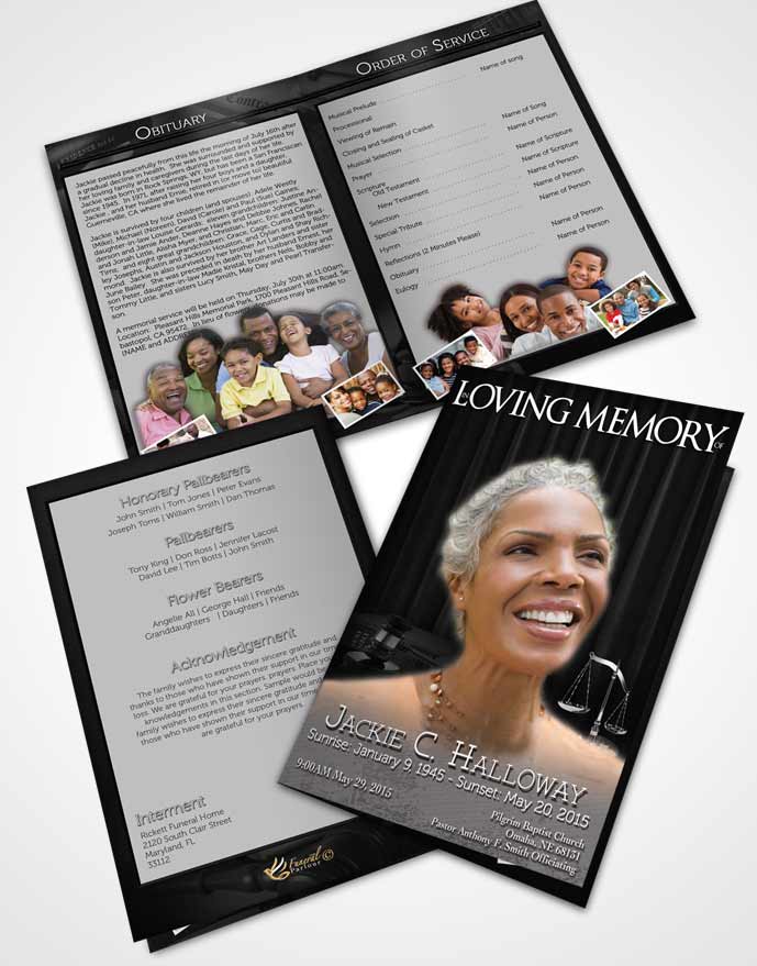 Bifold Order Of Service Obituary Template Brochure Black and White Judge Justice