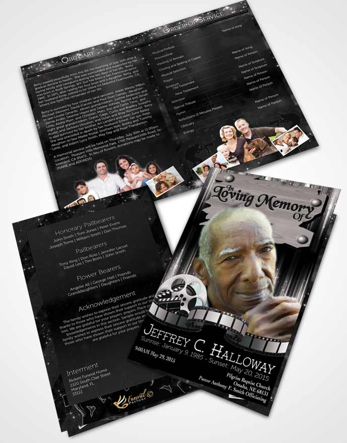 Bifold Order Of Service Obituary Template Brochure Black and White Media Pro