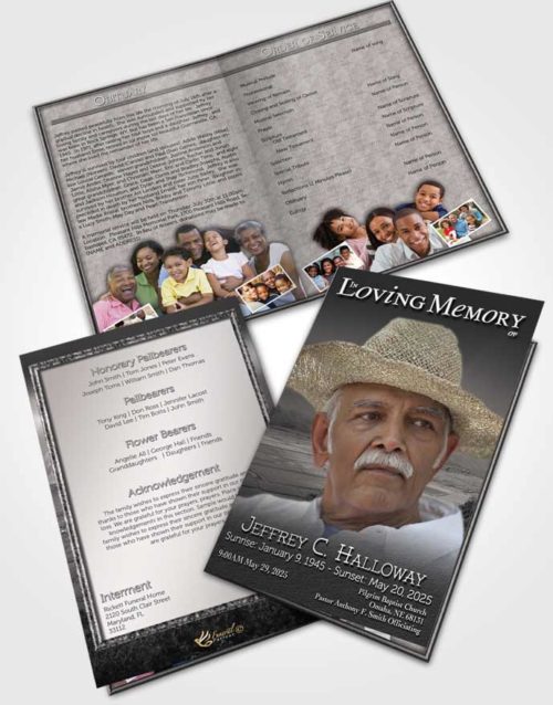 Bifold Order Of Service Obituary Template Brochure Black and White Misty Mountain