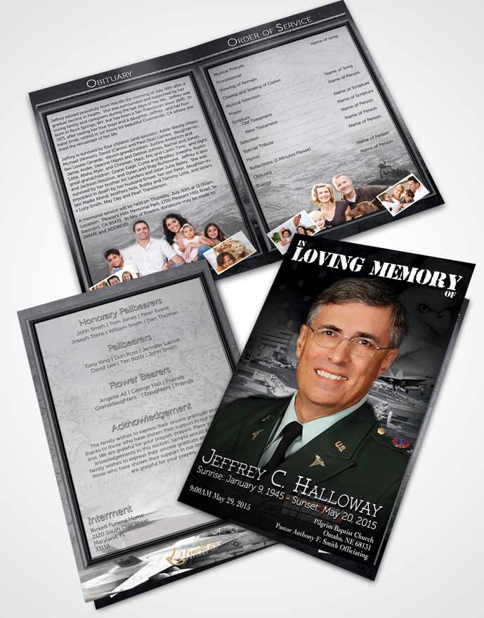 Bifold Order Of Service Obituary Template Brochure Black and White Navy Salute.jpg