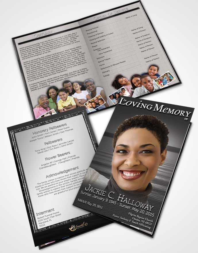 Bifold Order Of Service Obituary Template Brochure Black and White Ocean Sunset