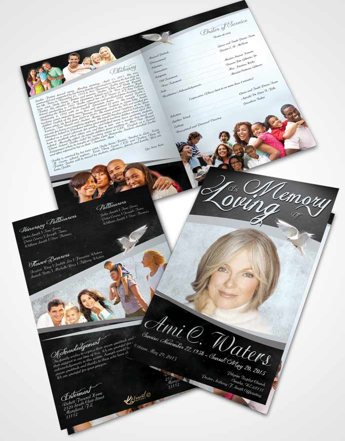 Bifold Order Of Service Obituary Template Brochure Black and White Paradise