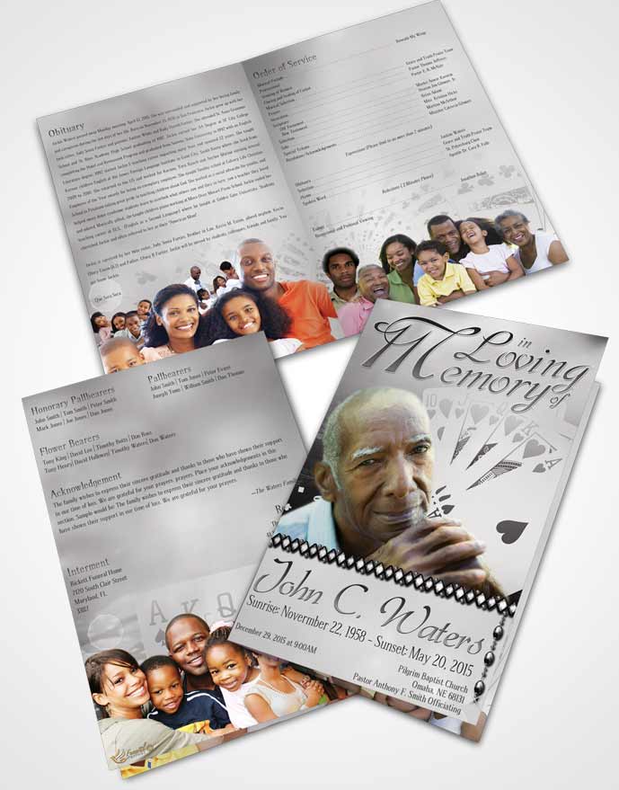 Bifold Order Of Service Obituary Template Brochure Black and White Royal Flush